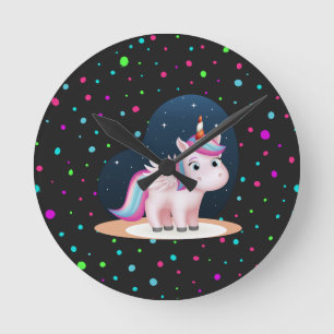 Cute Little Unicorn Round Clock