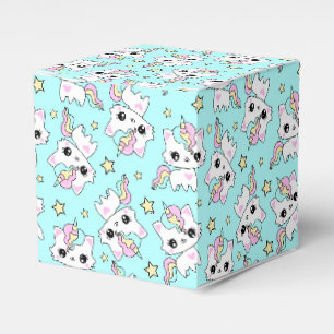 cute little unicorn stars cyan background favor box