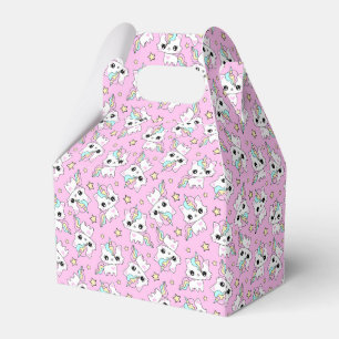 cute little unicorn stars pink background favor box