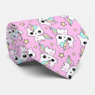 cute little unicorn stars pink background tie