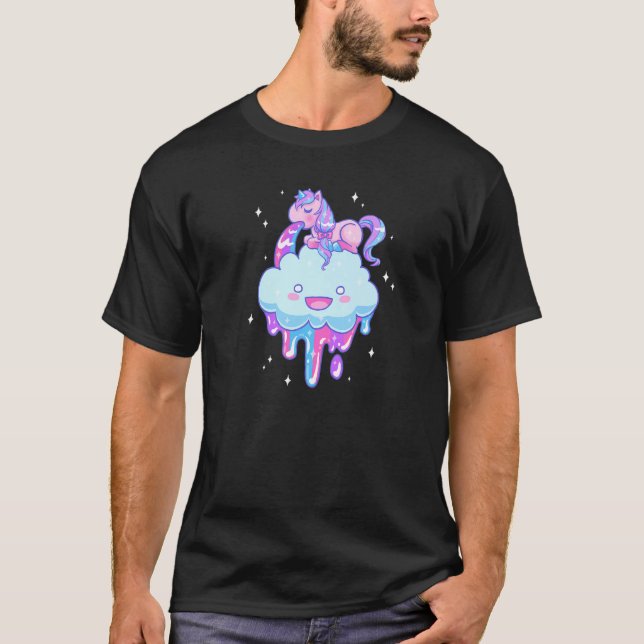 Cute Little Unicorn Vomiting Rainbows Over Smiling T-Shirt (Front)