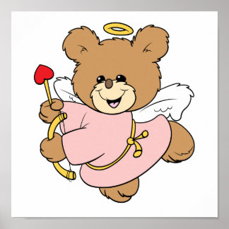 cute little valentine cupid teddy bear design poster