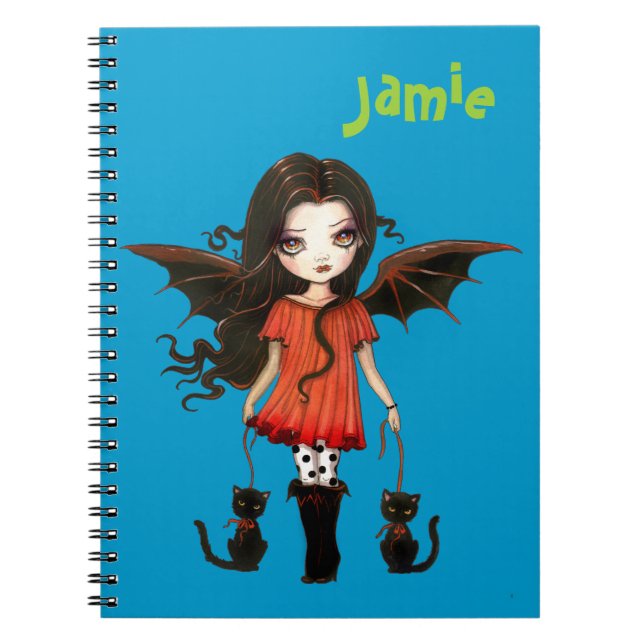 Cute Little Vampire with Cats Personalized Notebook (Front)