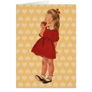 Cute Little Vintage School Girl Rouge robe Apple