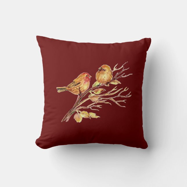 Cute Little Watercolor Birds Nature Wildlife Throw Pillow (Front)