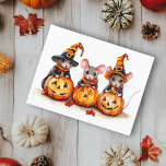 Cute little Watercolor Mice Halloween Pumpkins Postcard<br><div class="desc">This design may be personalized by choosing the Edit Design option. You may also transfer onto other items. Contact me at colorflowcreations@gmail.com or use the chat option at the top of the page if you wish to have this design on another product or need assistance with this design. See more...</div>