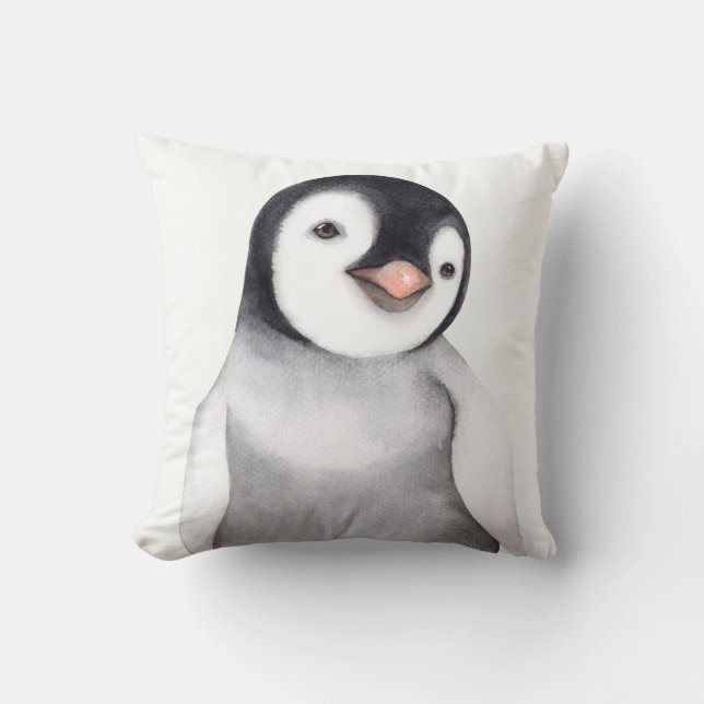 Cute Little Watercolor Penguin Custom Throw Pillow (Front)