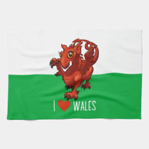 Cute Little Welsh Baby Red Dragon Wales Cartoon Kitchen Towel
