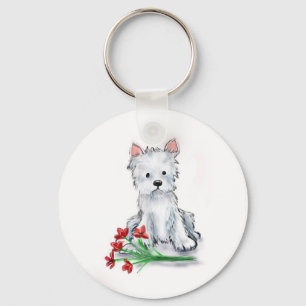 Cute little westie terrier dog illustratio keychain