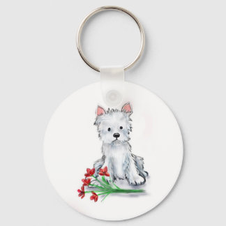 Cute little westie terrier dog illustratio keychain