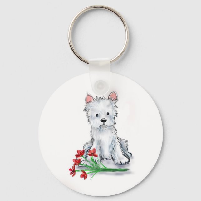 Cute little westie terrier dog illustratio keychain (Front)