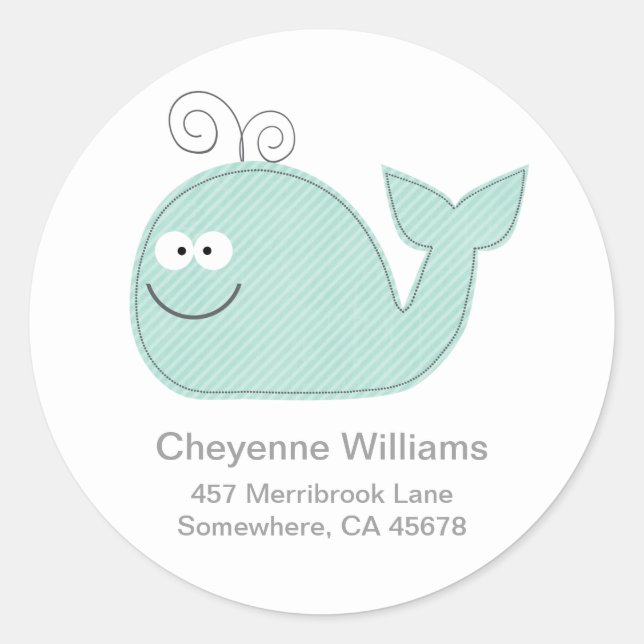 Cute Little Whale Address Label Stickers / Aqua (Front)