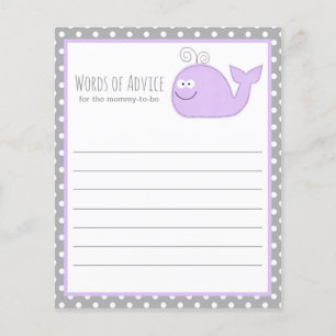 Cute Little Whale Advice Baby Shower Game / Purple
