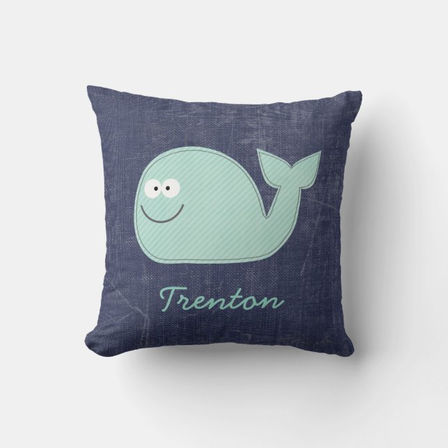 Cute Little Whale Personalized Baby Name Pillow (Front)