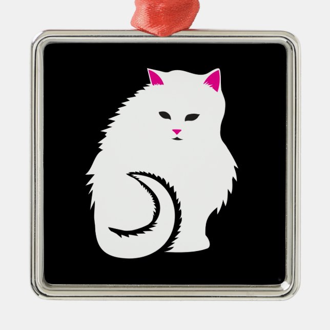Cute Little White and Fluffy Kitty Cat Metal Ornament (Front)