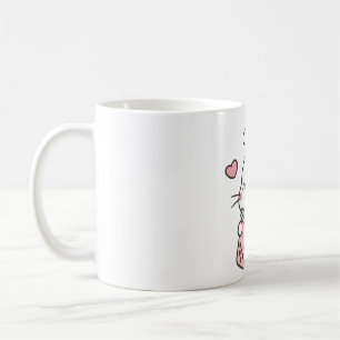 Cute Little White Bunny Enjoying Boba Tea Coffee Mug