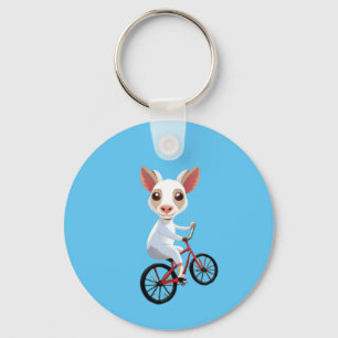 Cute little white goat on a bicycle keychain