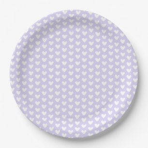 Cute Little White Hearts Pattern Lavender Paper Plate