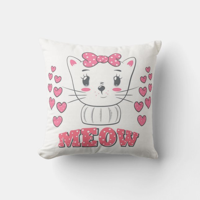 Cute Little White Kitty Throw Pillow (Front)
