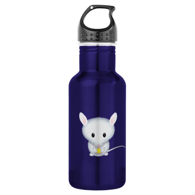 Cute Little White Mouse with Star 532 Ml Water Bottle (Front)