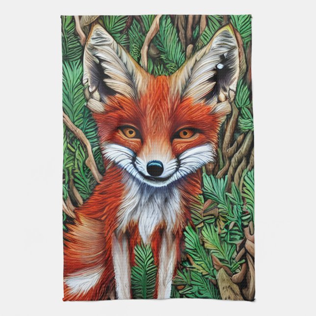 Cute Little wilderness Fox Kitchen Towel (Vertical)