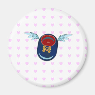 Cute little winged shoe cartoon and pink hearts magnet
