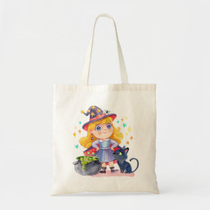 Cute little witch and black cat tote bag