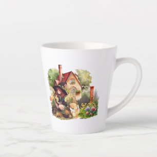 Cute Little Witch And Fox  Latte Mug