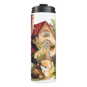Cute Little Witch And Fox   Thermal Tumbler