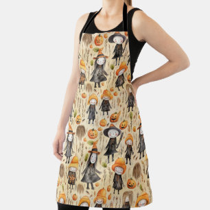 Cute Little Witch And Pumpkin Halloween Themed Apron