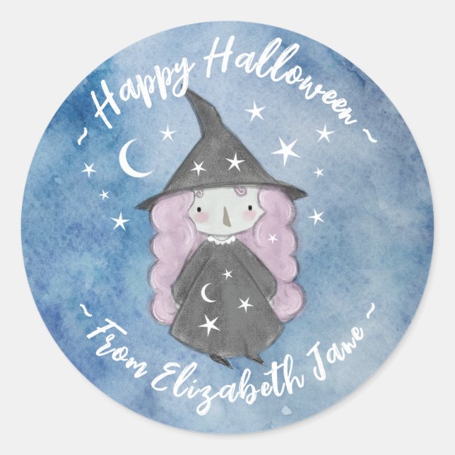 Cute Little Witch Children's Halloween Party Classic Round Sticker (Front)