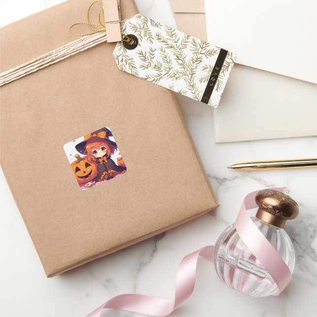 Cute little witch for Halloween Square Sticker (Gifting)