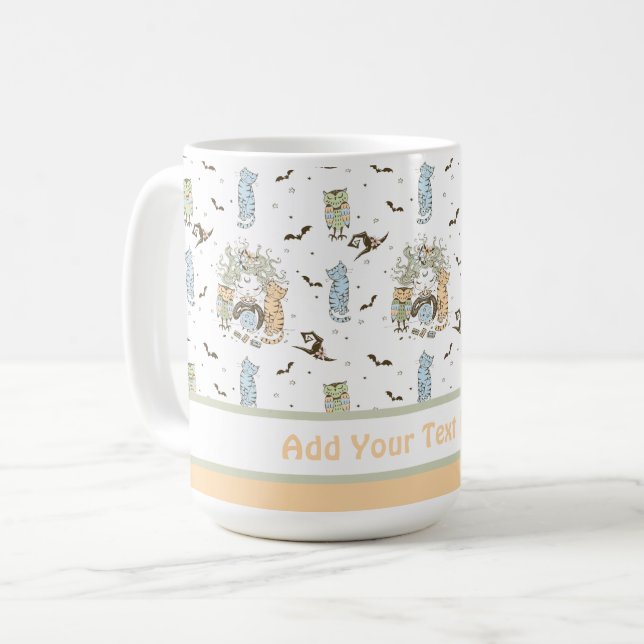 Cute Little Witch Girls With Bats Cats and Owls Coffee Mug (Front Left)