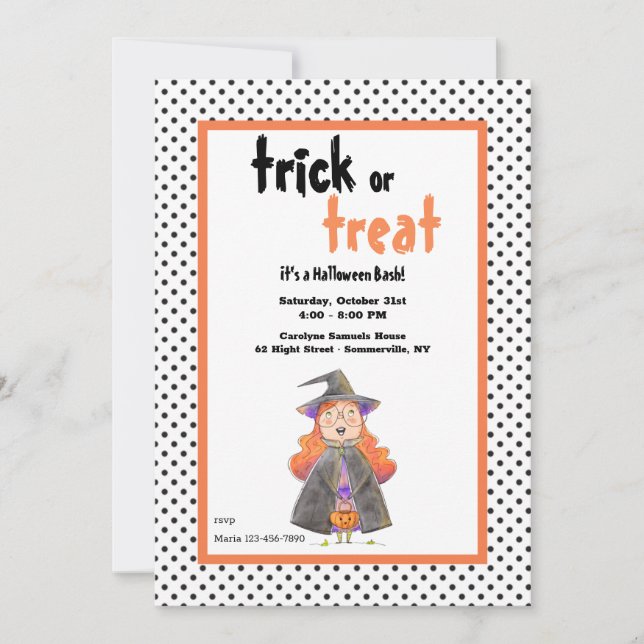 Cute Little Witch Halloween Party Invitation (Front)
