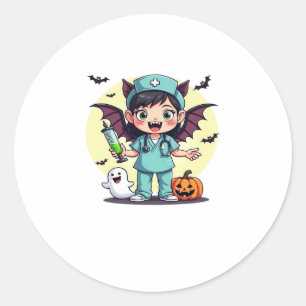 Cute little witch nurse Halloween Premium T-Shirt Classic Round Sticker