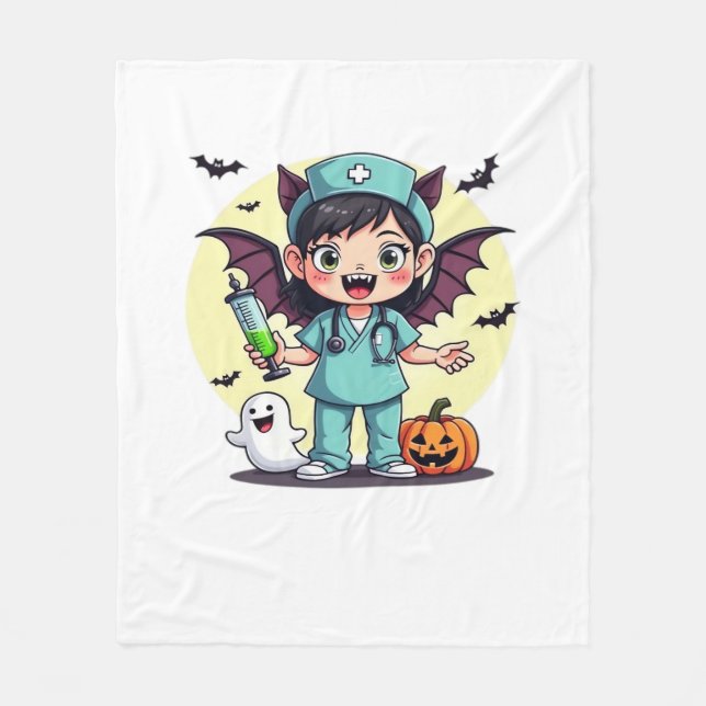 Cute little witch nurse Halloween Premium T-Shirt Fleece Blanket (Front)
