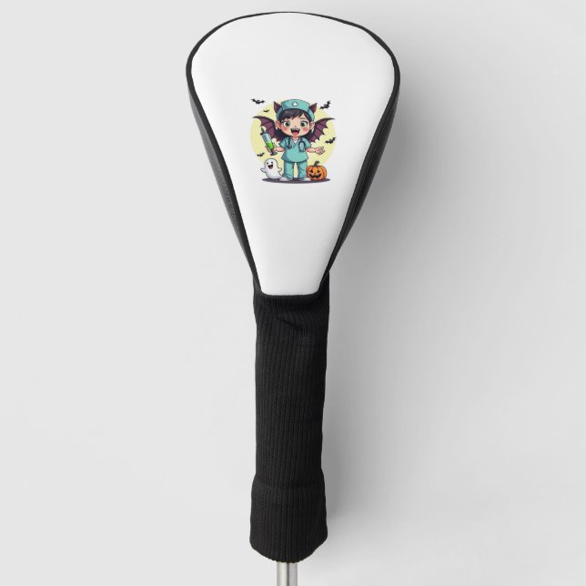 Cute little witch nurse Halloween Premium T-Shirt Golf Head Cover (Front)