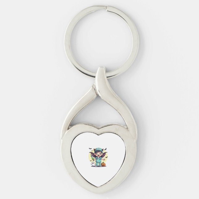 Cute little witch nurse Halloween Premium T-Shirt Keychain (Front)