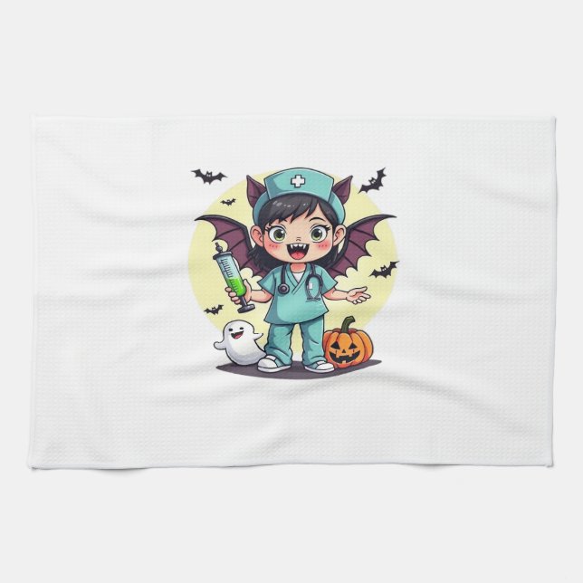 Cute little witch nurse Halloween Premium T-Shirt Kitchen Towel (Horizontal)