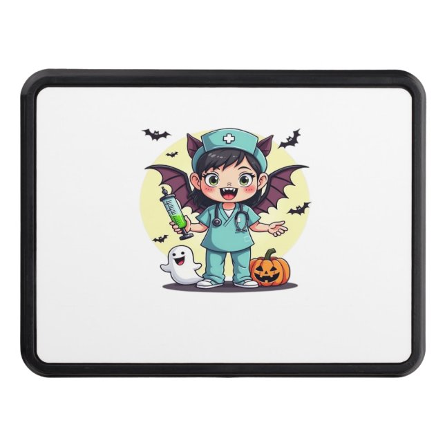 Cute little witch nurse Halloween Premium T-Shirt Trailer Hitch Cover (Front)
