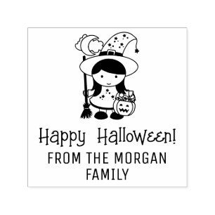 Cute Little Witch Trick or Treater Halloween Name Self-inking Stamp