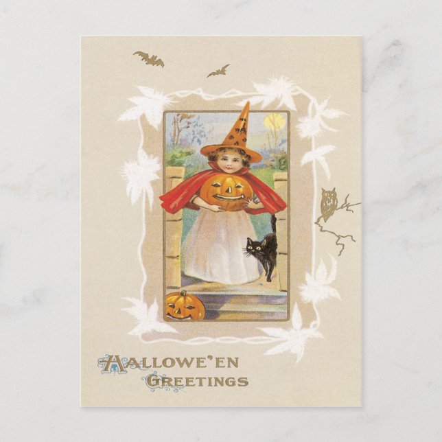 Cute Little Witch Vintage Postcard (Front)