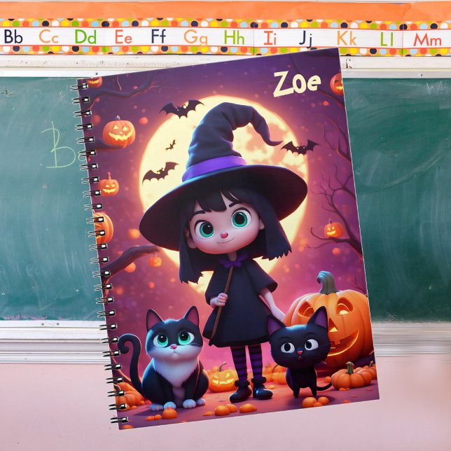 Cute little witch with cats and pumpkins, custom  notebook (Creator Uploaded)