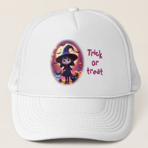 Cute little witch with cats and pumpkins, custom trucker hat