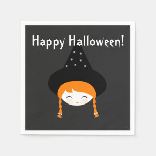 Cute Little Witch with Hat & Stars Napkin