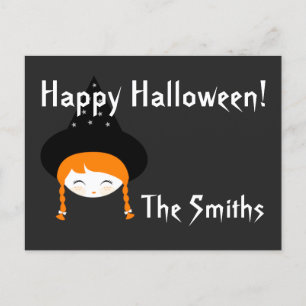 Cute Little Witch with Hat & Stars Postcard