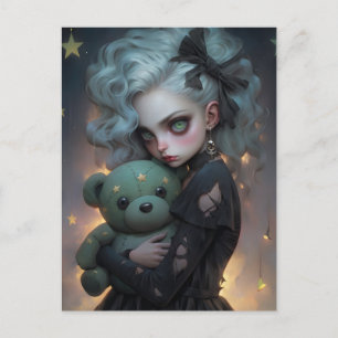 Cute Little Witch with Teddy Bear Postcard