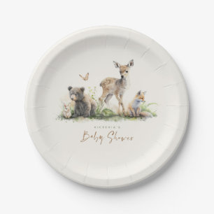 Cute Little Woodland Animals Baby Shower Paper Plate