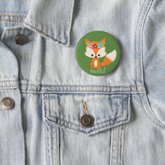 Cute Little Woodland Fox 2 Inch Round Button (In Situ)