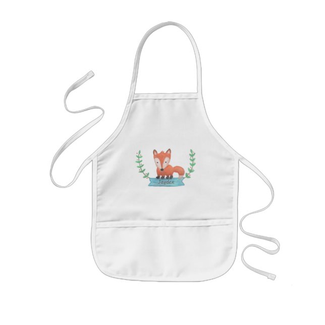 Cute Little Woodland Fox Personalized Kids Apron (Front)